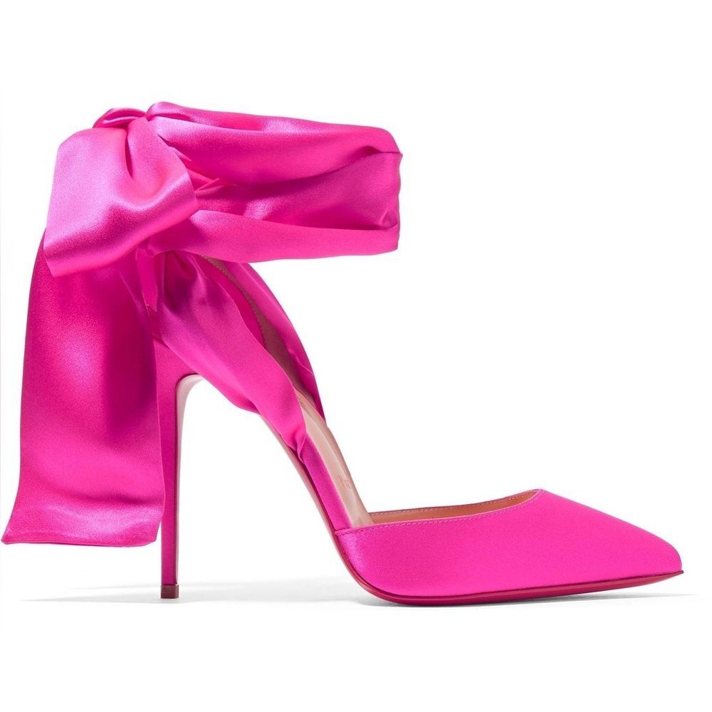 CHRISTIAN LOUBOUTIN Satin Douce Du Desert 100 Heels Rose Pink Ankle Tie EU37 US7 - Picture 16 of 16